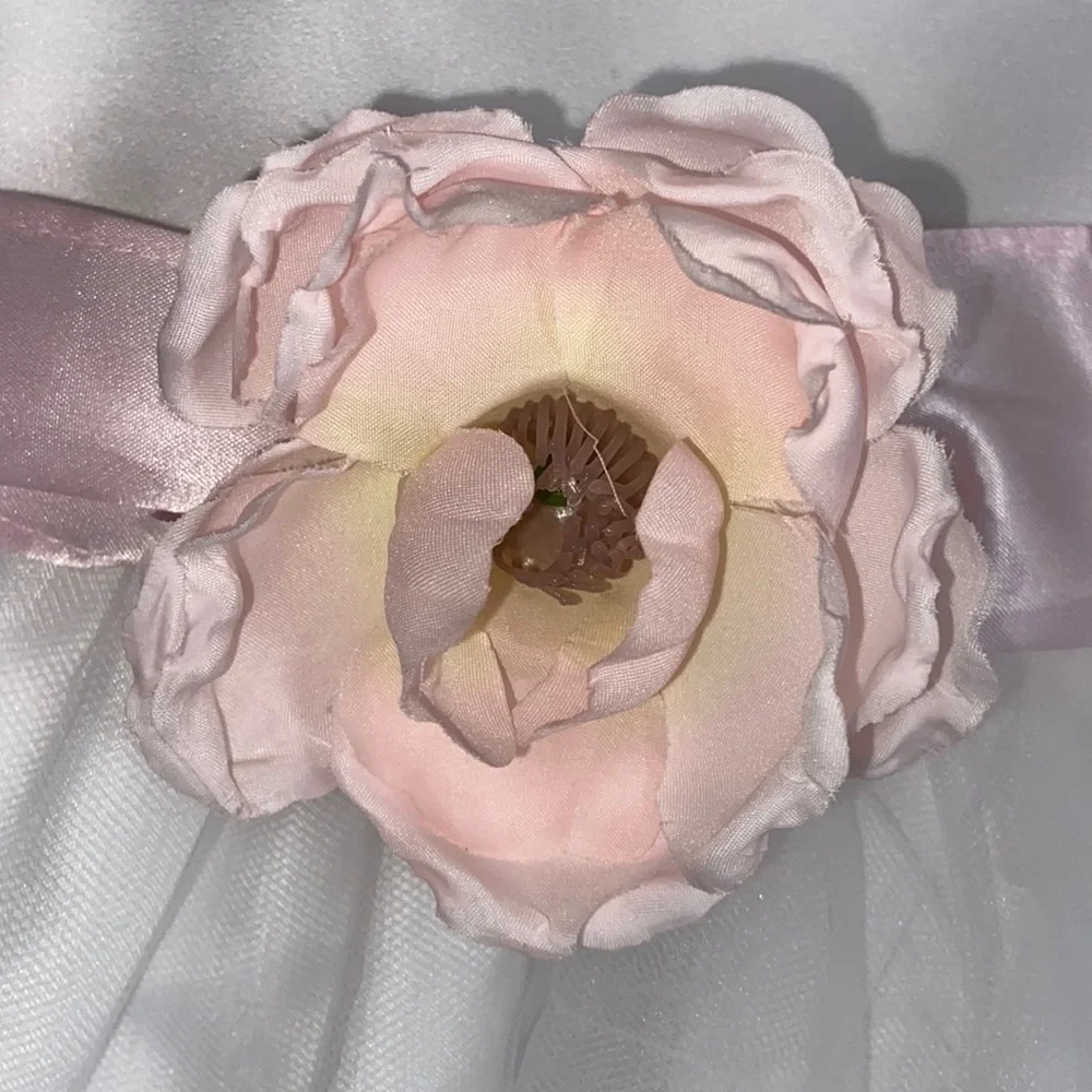 Us Angels 4T White and Pink Petal Tulle Flower Girl Dress